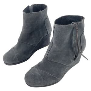 TOMS Gray Suede Wedge Ankle Booties Women's Size 10 Pre-Owned
